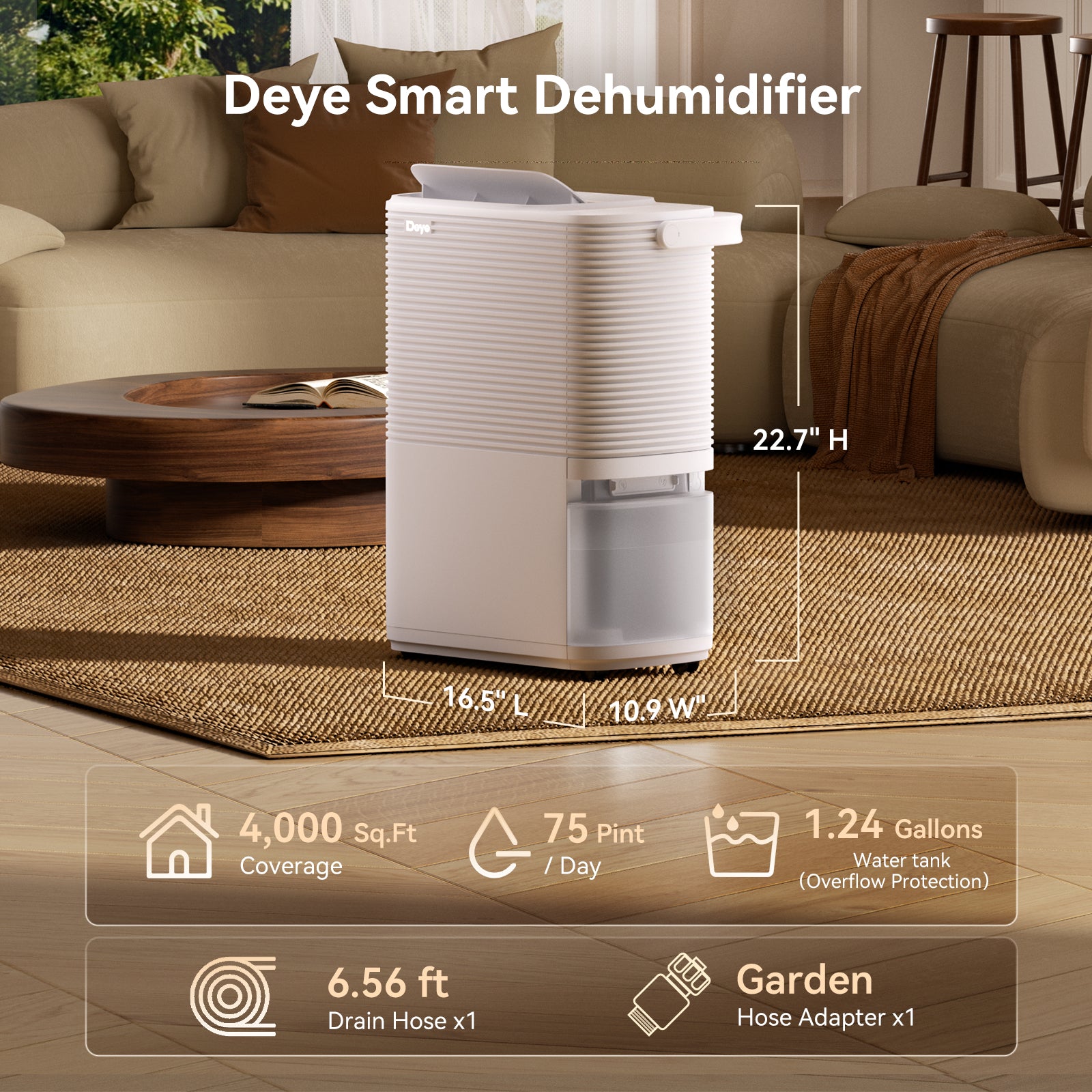 Deye P30 dehumidifier, white portable unit with front water tank and handle