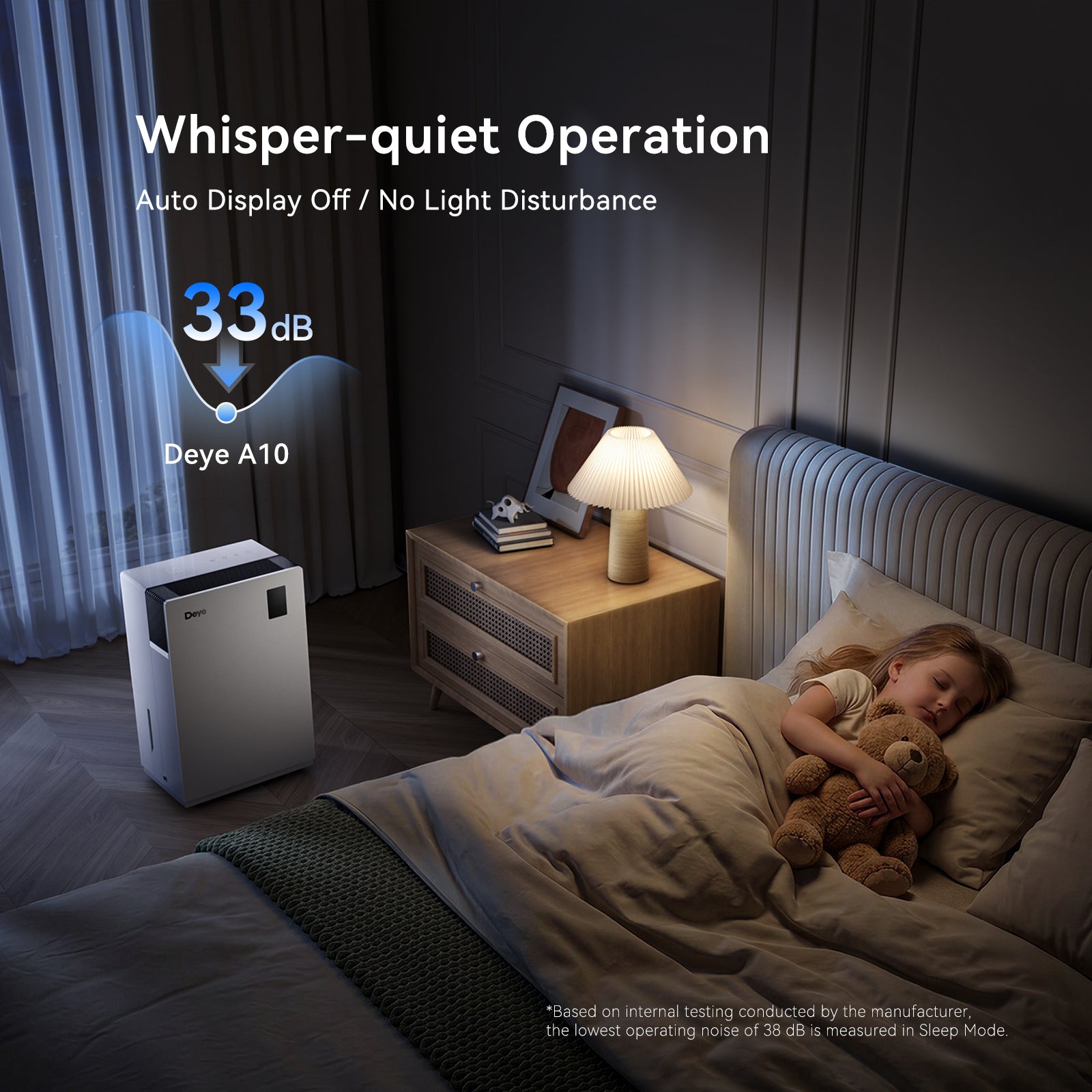 White dehumidifier with front display window and top vent grille.